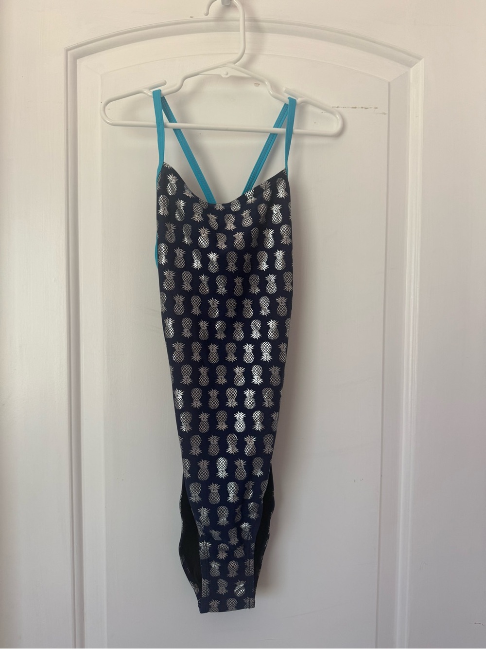 Women’s Navy Pineapple Print One-Piece Swimsuit with Aqua Straps